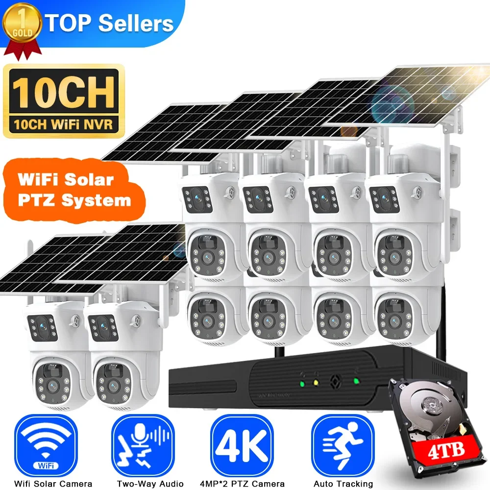 Cctv Camera System 8 Camera Wireless - 4K 8MP Dual Lens Wifi Solar