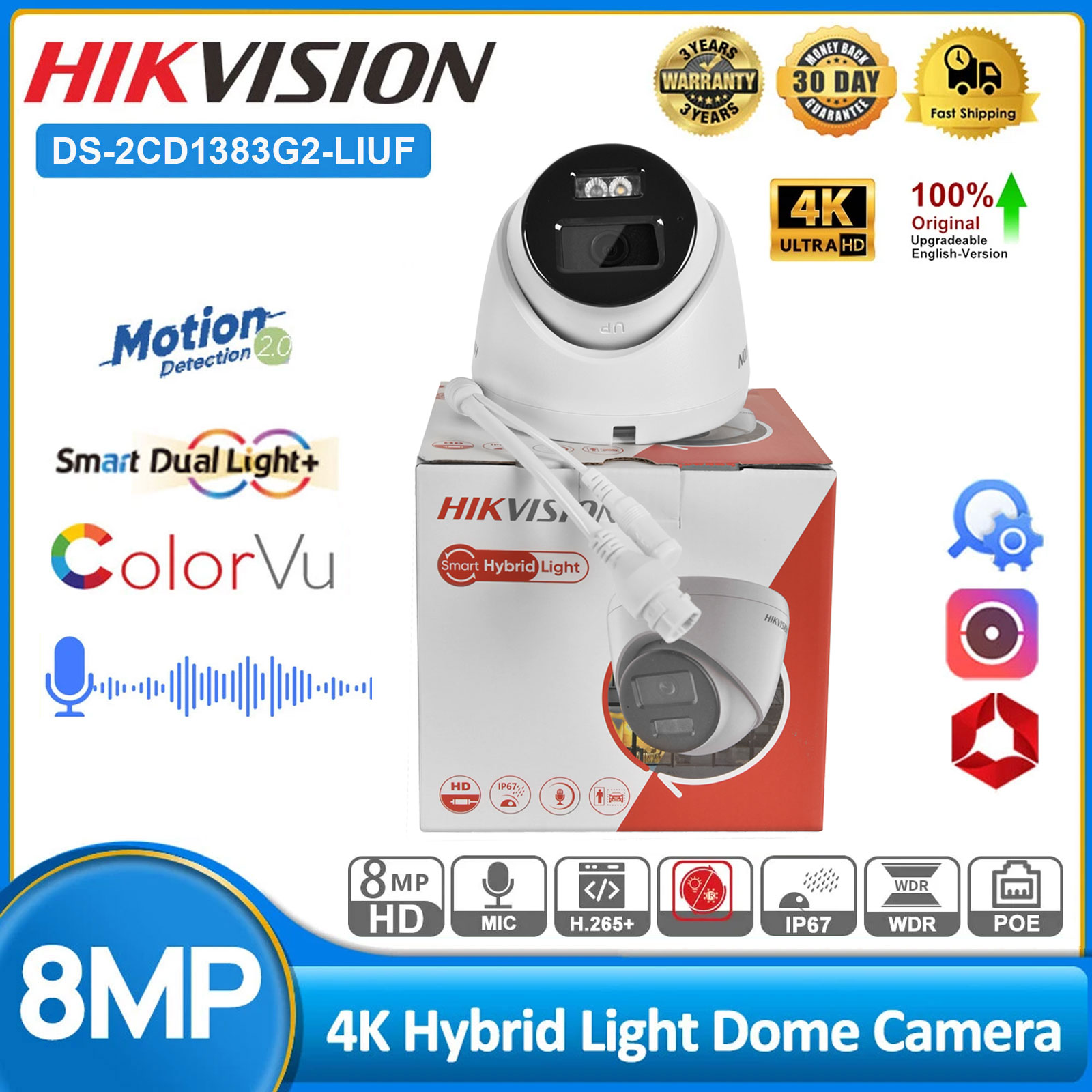 Hikvision Ip Camera 8Mp Dome - Telecamera IP Hikvision 8MP DS-2CD1383G2-LIUF 4K