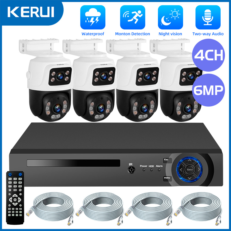 Nvr Kit 4 Camera 5Mp Poe - KERUI 6MP Full HD Dual Lens