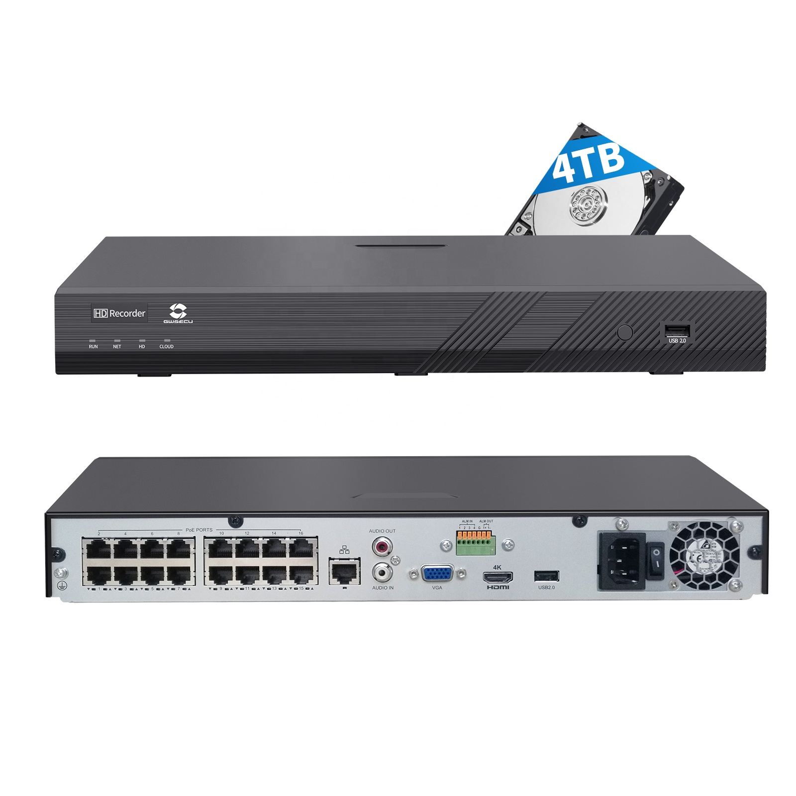 Nvr 16 Channel 4K H265 - GWSECU 16CH 4TB 4K H.265 PoE