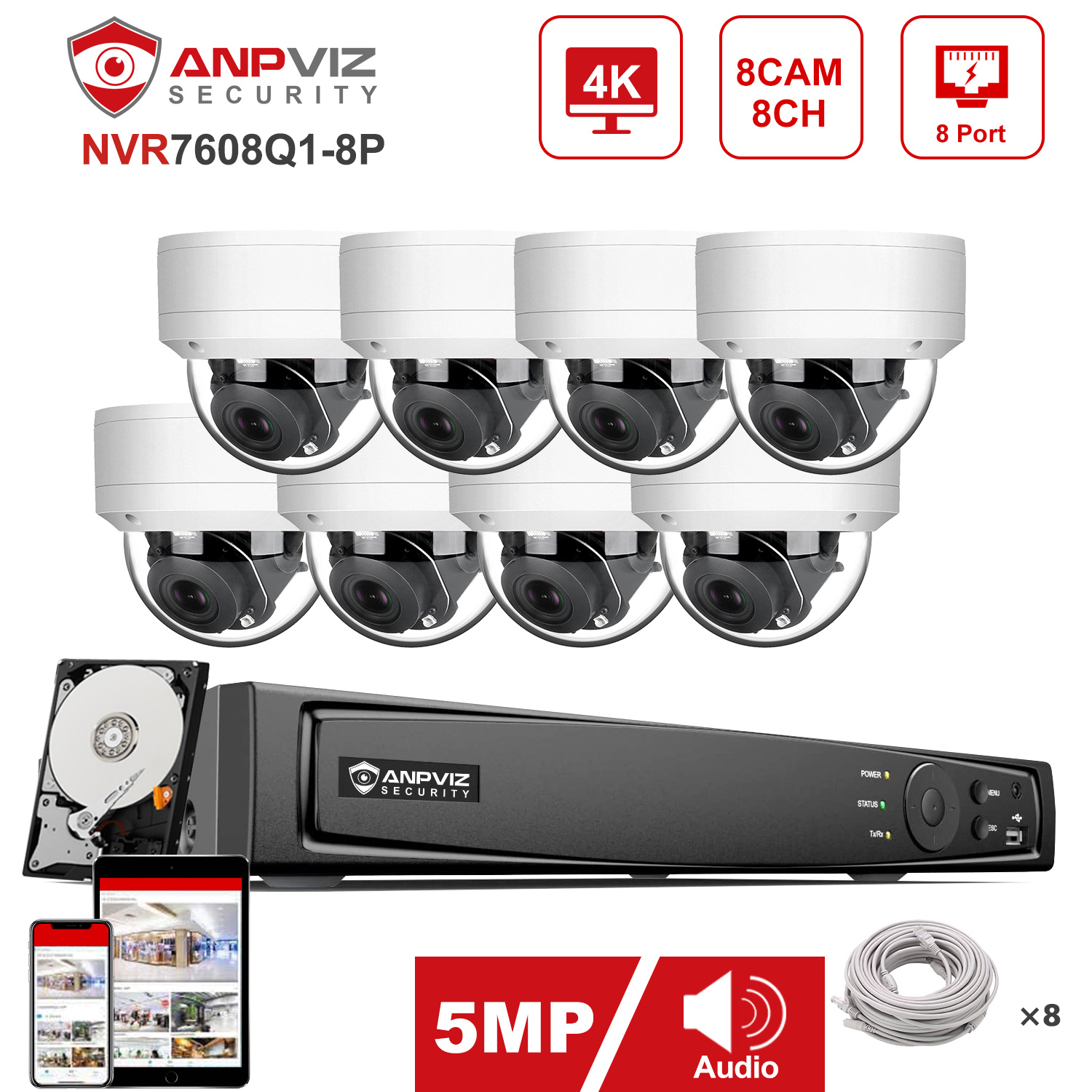 Nvr Kit 4 Camera 5Mp Poe - Anpviz 8CH 4K NVR 4/6/8 pezzi