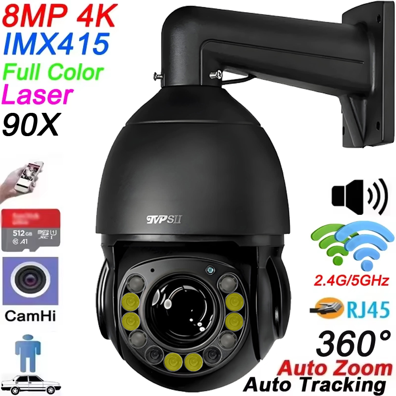 Ip Camera 4K 8Mp Outdoor Ptz - Camhi Max.512G Laser a Colori Completi,