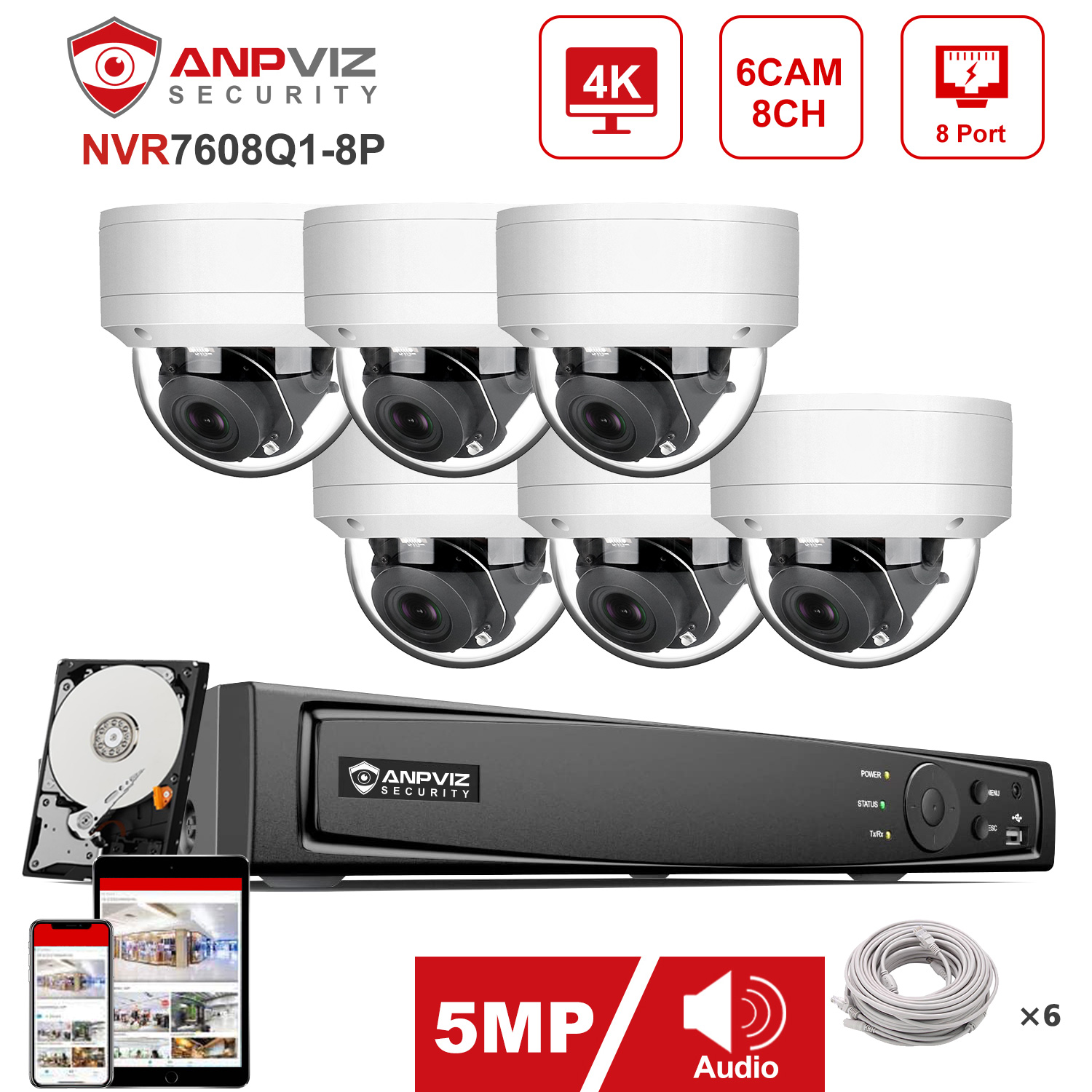 Anpviz 8CH 4K NVR 4/6/8 pezzi  - Nvr Kit 4 Camera 5Mp Poe recensione e prezzo